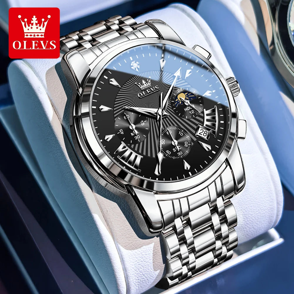 OLEVS Moon Phase Quartz Watch With Calendar And Night Light