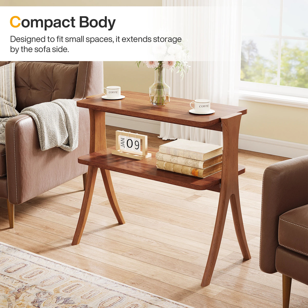 Tribesigns Wooden Side Table With Two Tier Storage Shelves
