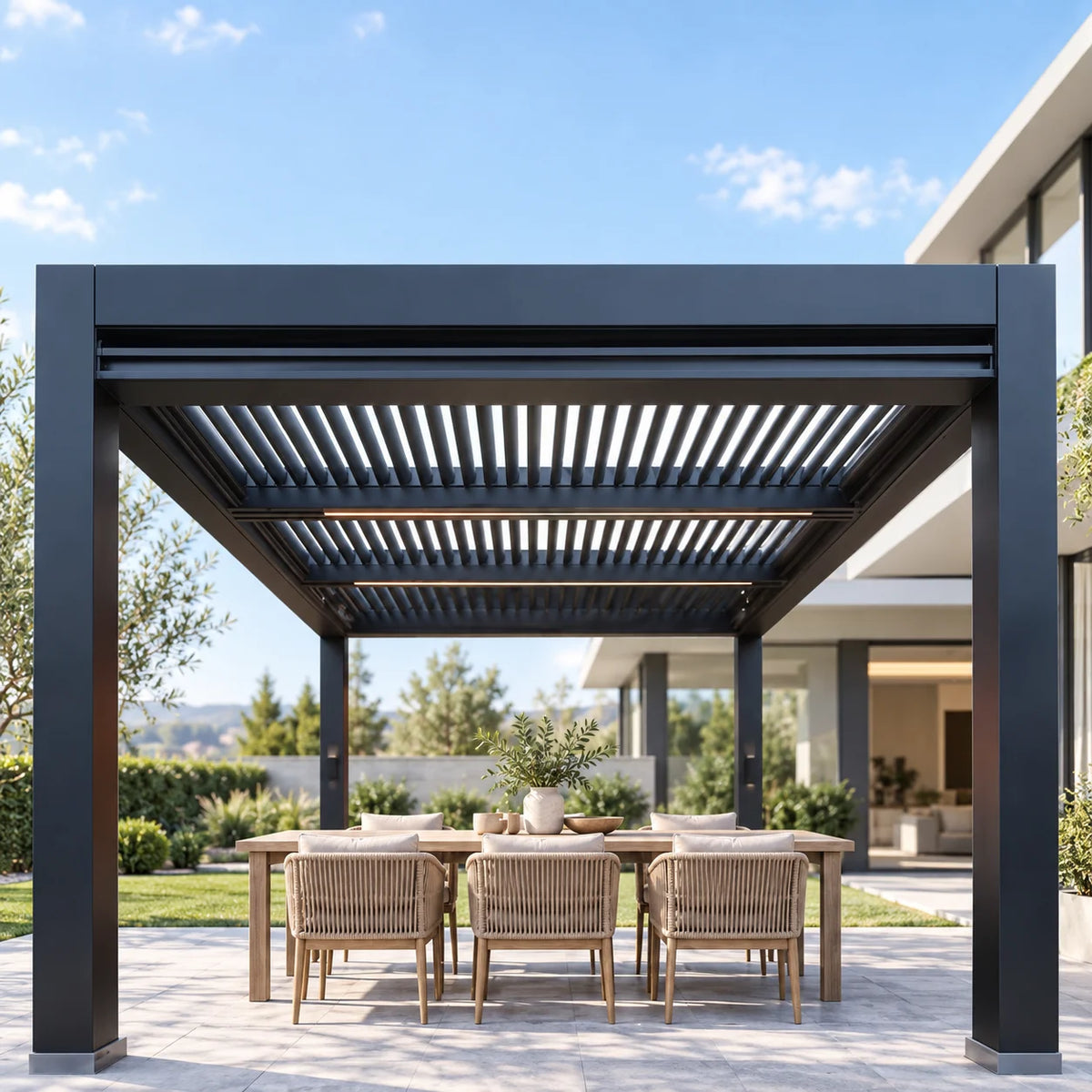 Electric Adjustable Aluminum Louvered Pergola Rainproof Outdoor Sunshade Gazebo