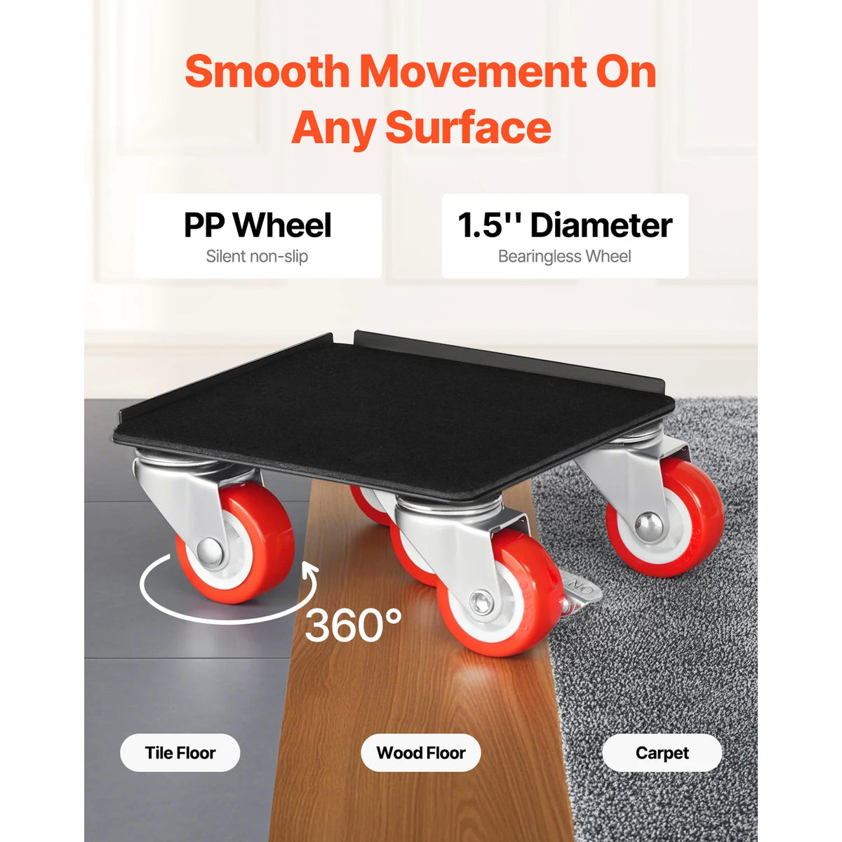 SucceBuy 4PCS Furniture Dolly 1200Lbs/3474Lbs Fridge Movers with 5 360° Rotation Wheels&Lift Slider Tool Set for Appliances Sofa
