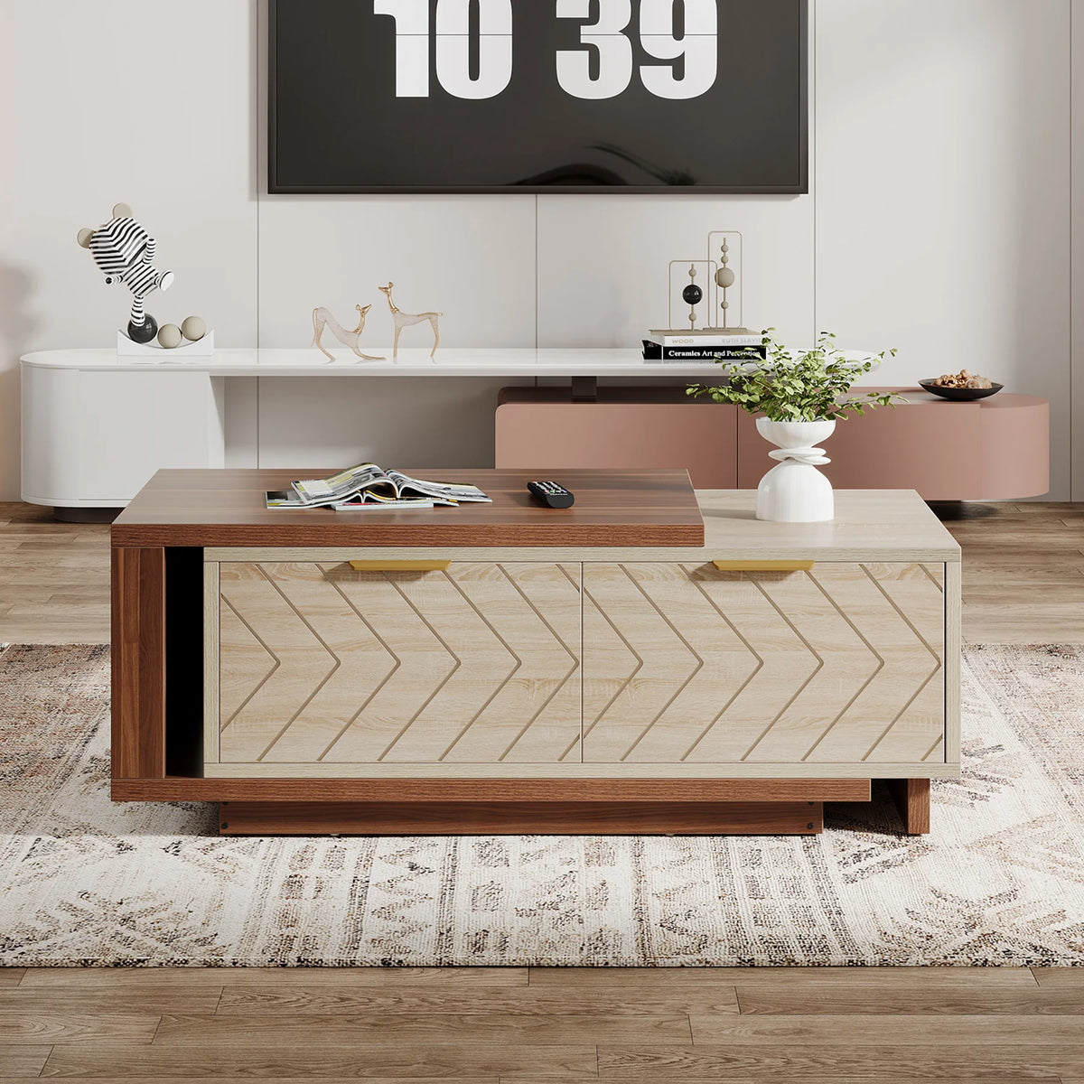 Tribesigns Extendable Coffee Table With Reversible Top And Storage Drawers