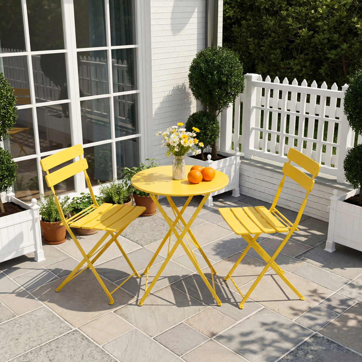 3‑Piece Folding Steel Bistro Set, Weather‑Resistant Patio Table & 2 Chairs, Outdoor Indoor Furniture for Balcony Garden Yard Poolside