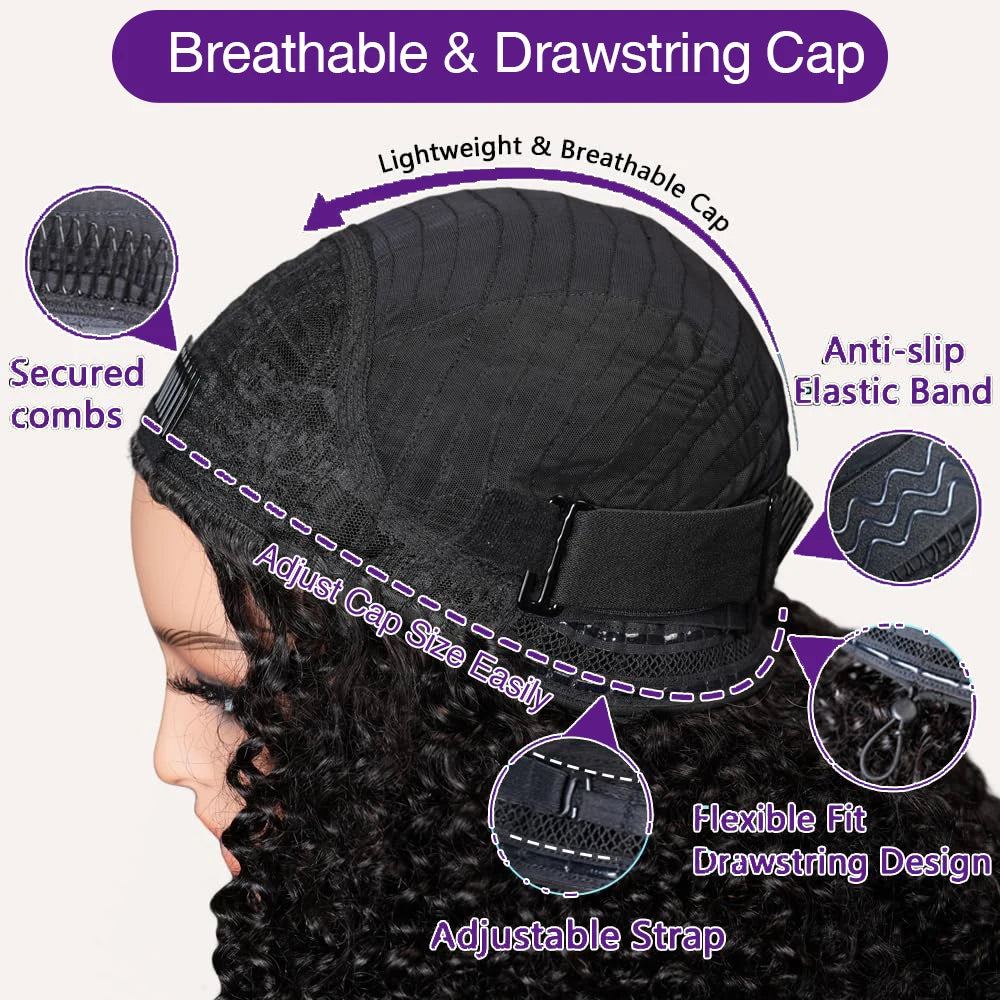 TAHIKIE Remy Curly Human Hair Three In One Half Wig