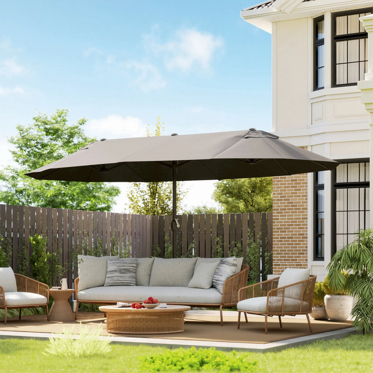 Outsunny Double Sided Outdoor Patio Umbrella With Durable Steel Frame