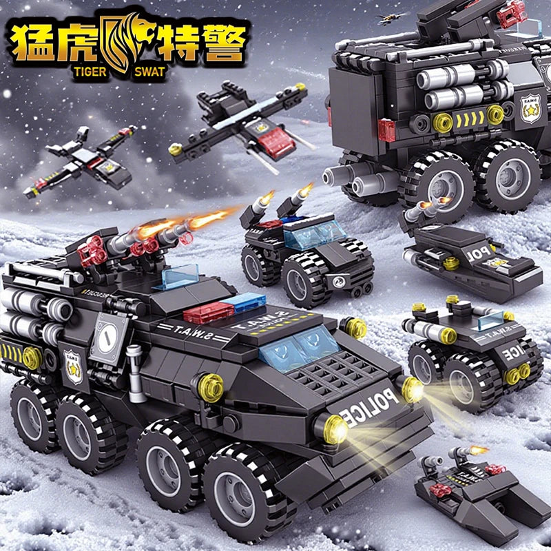 6 In 1 Military Building Blocks Construction Vehicle Toy Set