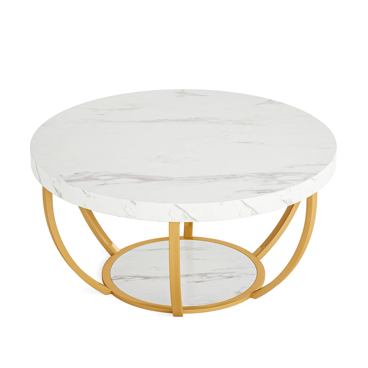 Tribesigns Modern Round Wooden Coffee Table With Two Tier Storage