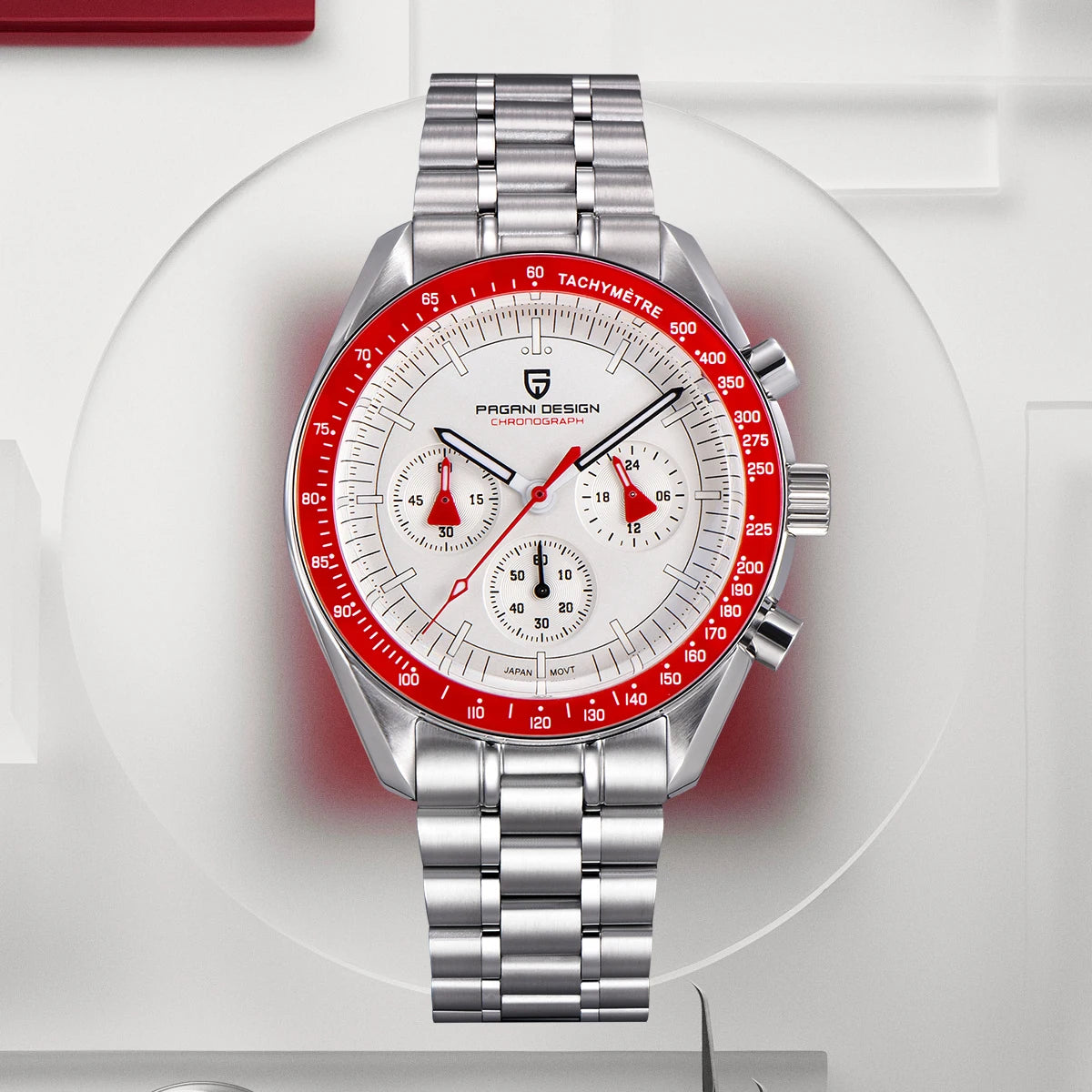PAGANI DESIGN New Retro Red Watch Luxury Quartz Watches For Men Stainless Steel Luminous AR Sapphire Crystal Chronograph Man