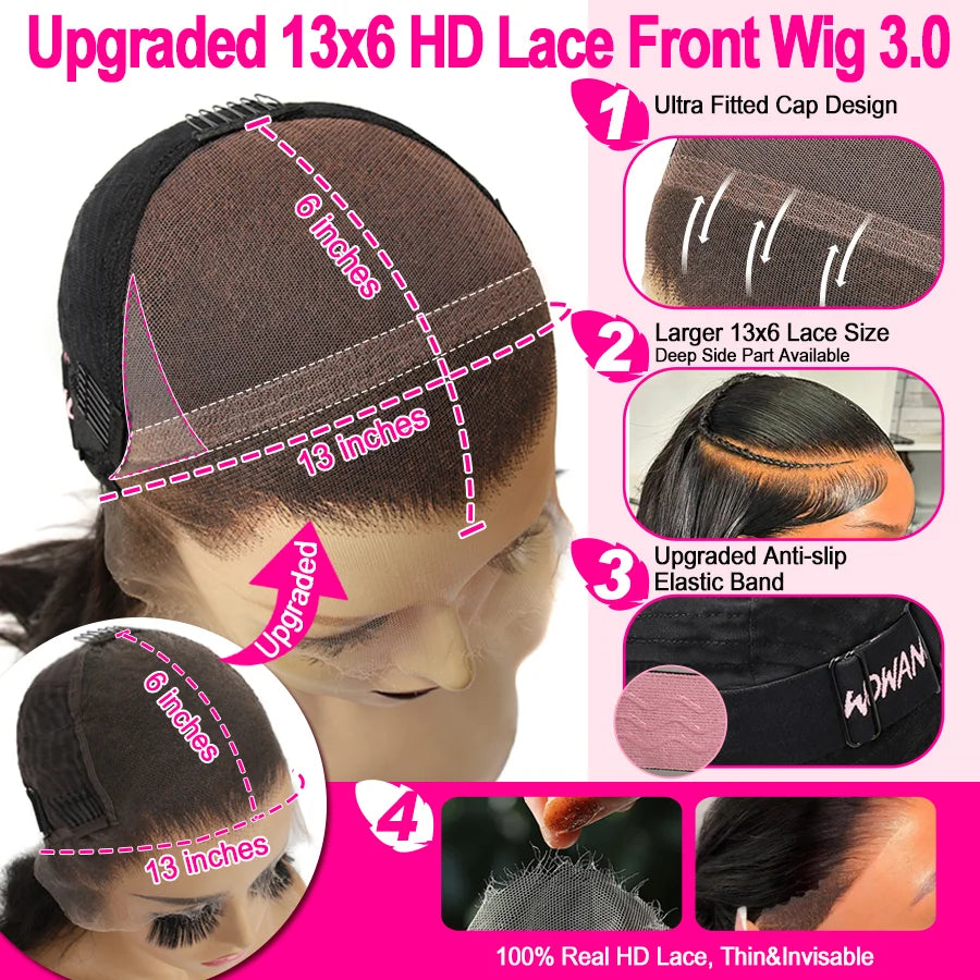WOW ANGEL Brazilian Human Hair Straight HD Lace Front Wig