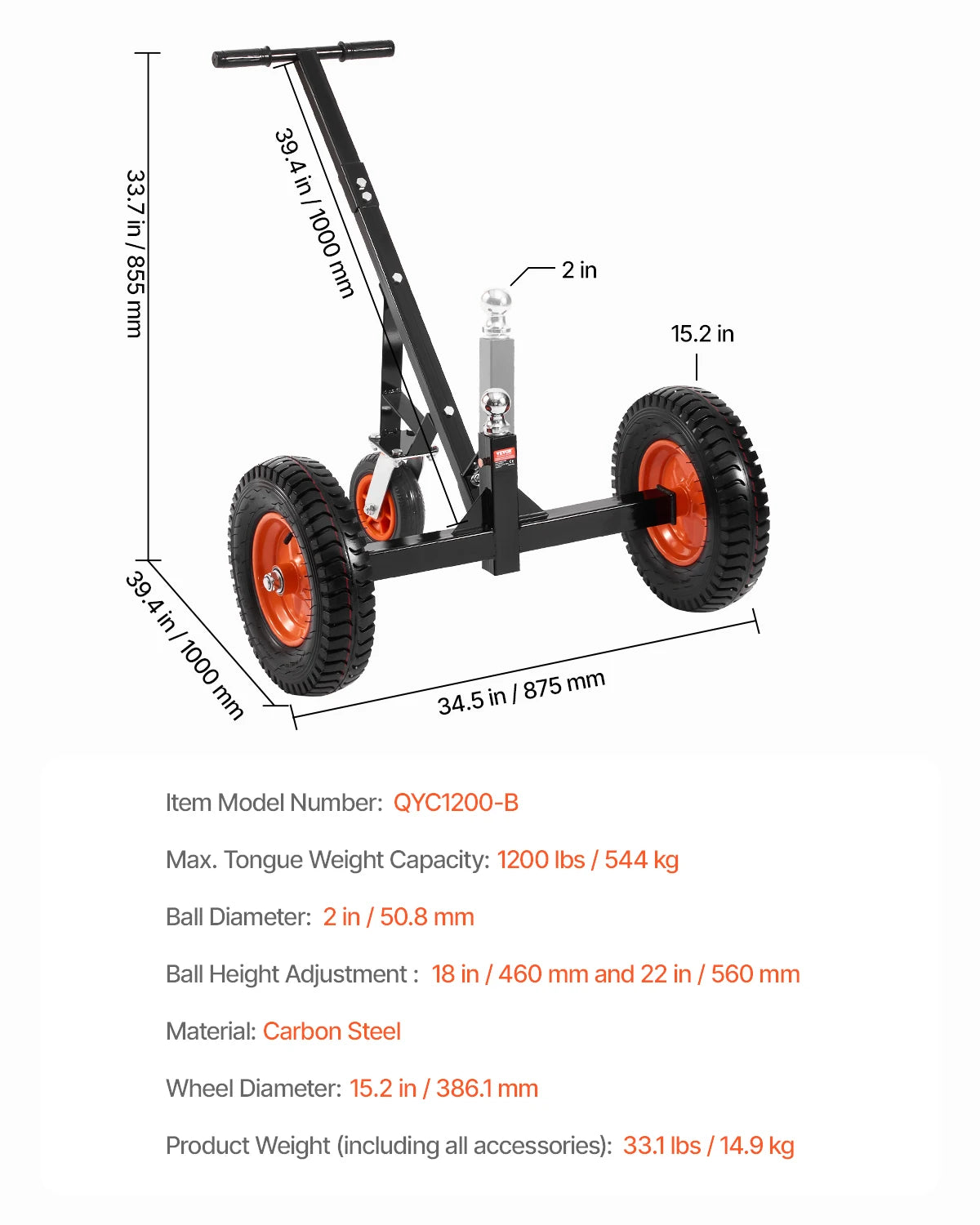 Heavy Duty Adjustable Trailer Dolly For Boat And RV Travel
