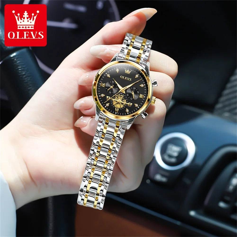 OLEVS Elegant Quartz Watch for Women With Diamond Luminous Dial