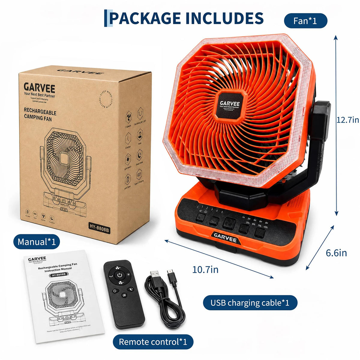 HiMiss Portable Camping Fan Five Speed Rechargeable Battery Led Light
