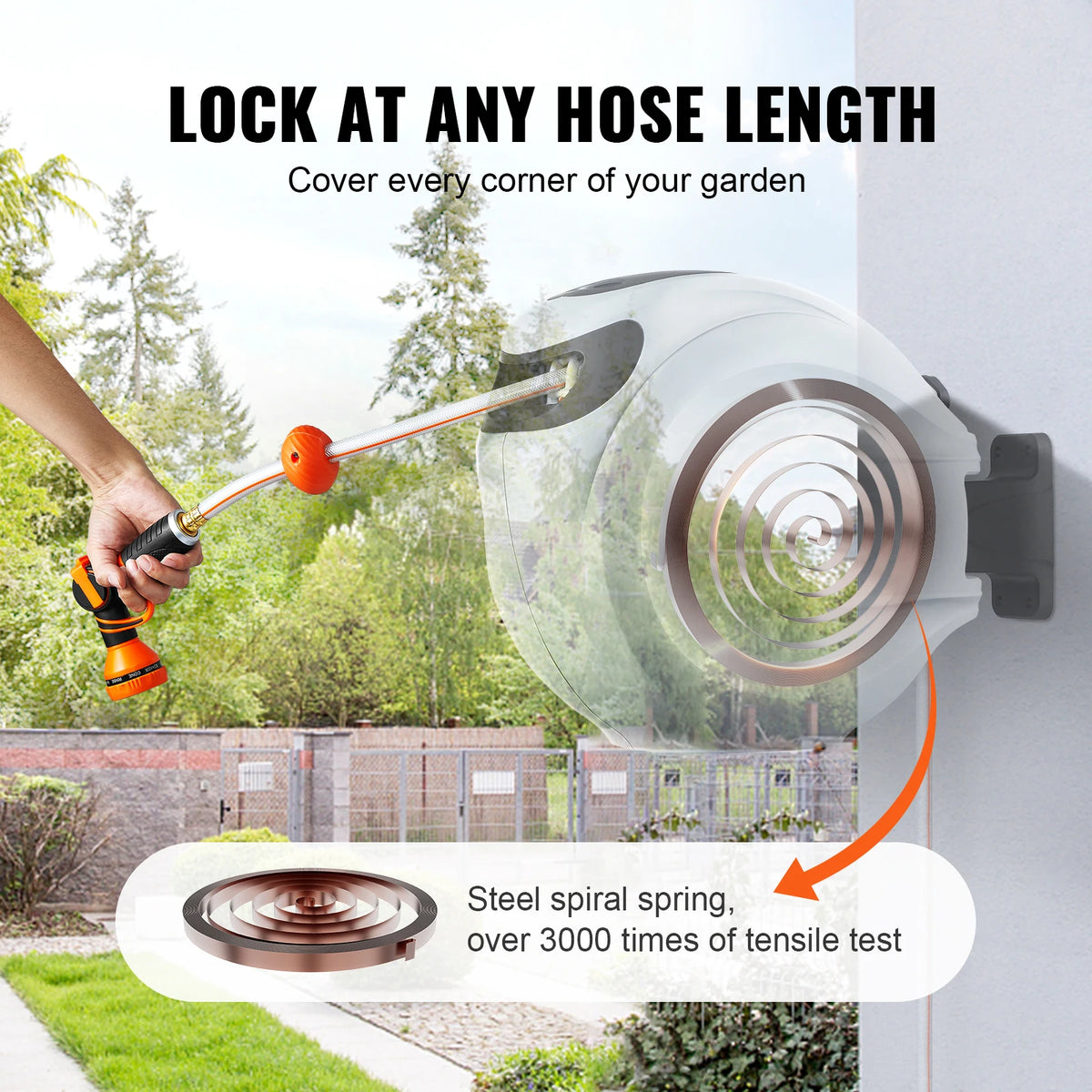SucceBuy Retractable Automatic Rewind Wall Mount Garden Hose Reel