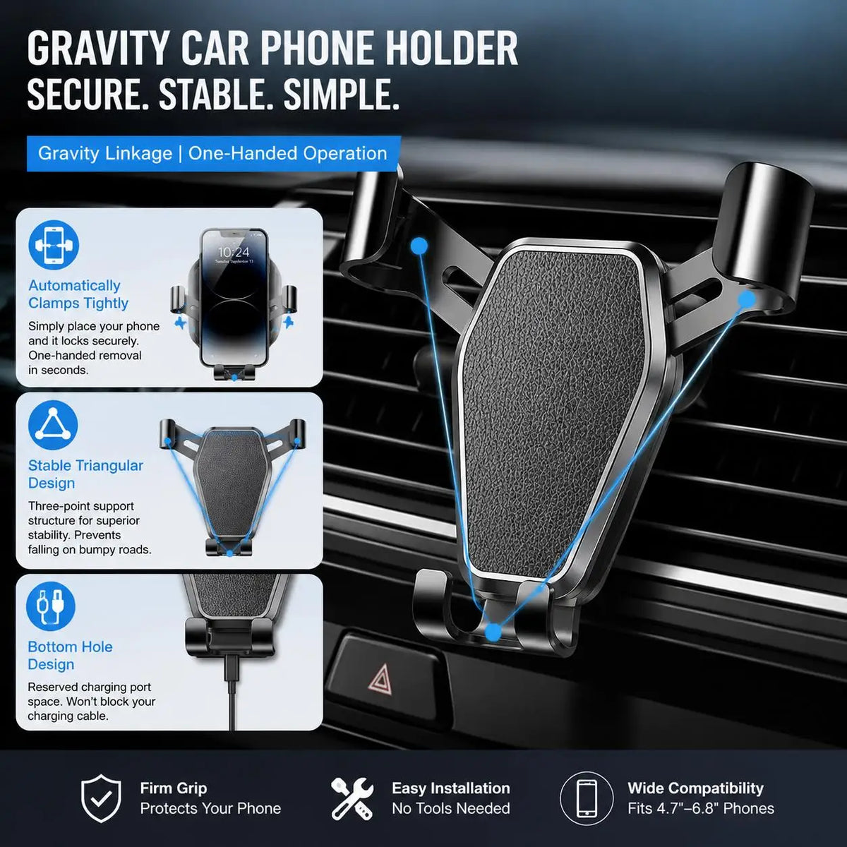 Stonego Universal Gravity Car Phone Holder Air Vent Mount