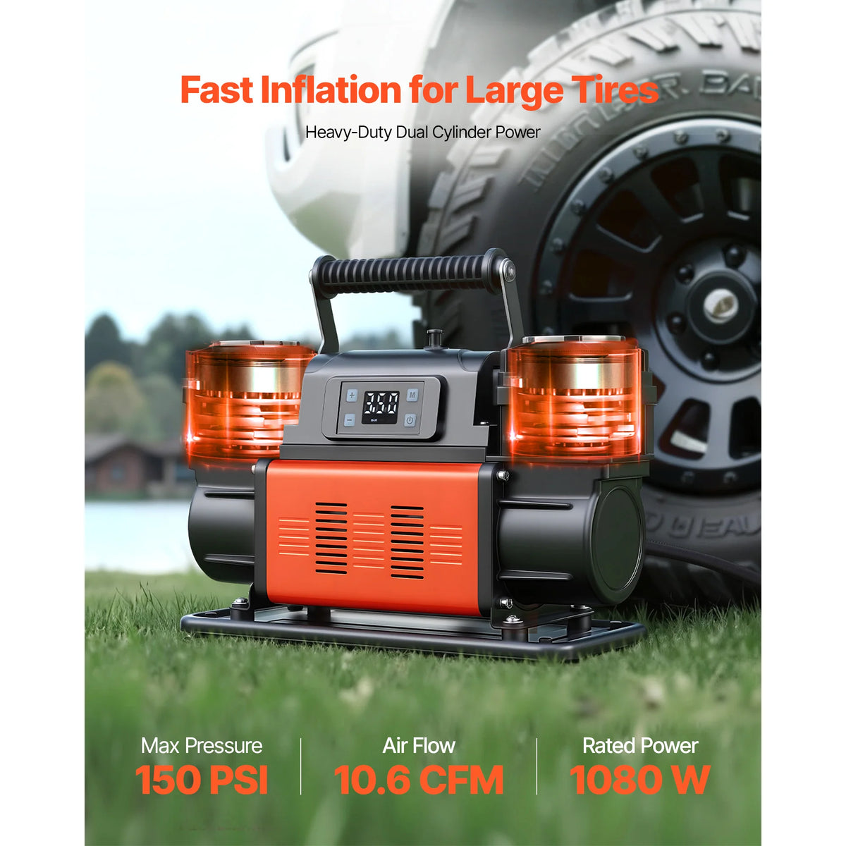 SucceBuy Dual Cylinder Heavy Duty Portable Tire Inflator Air Compressor