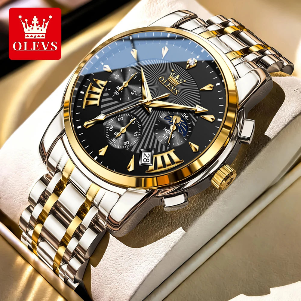 OLEVS Moon Phase Quartz Watch With Calendar And Night Light