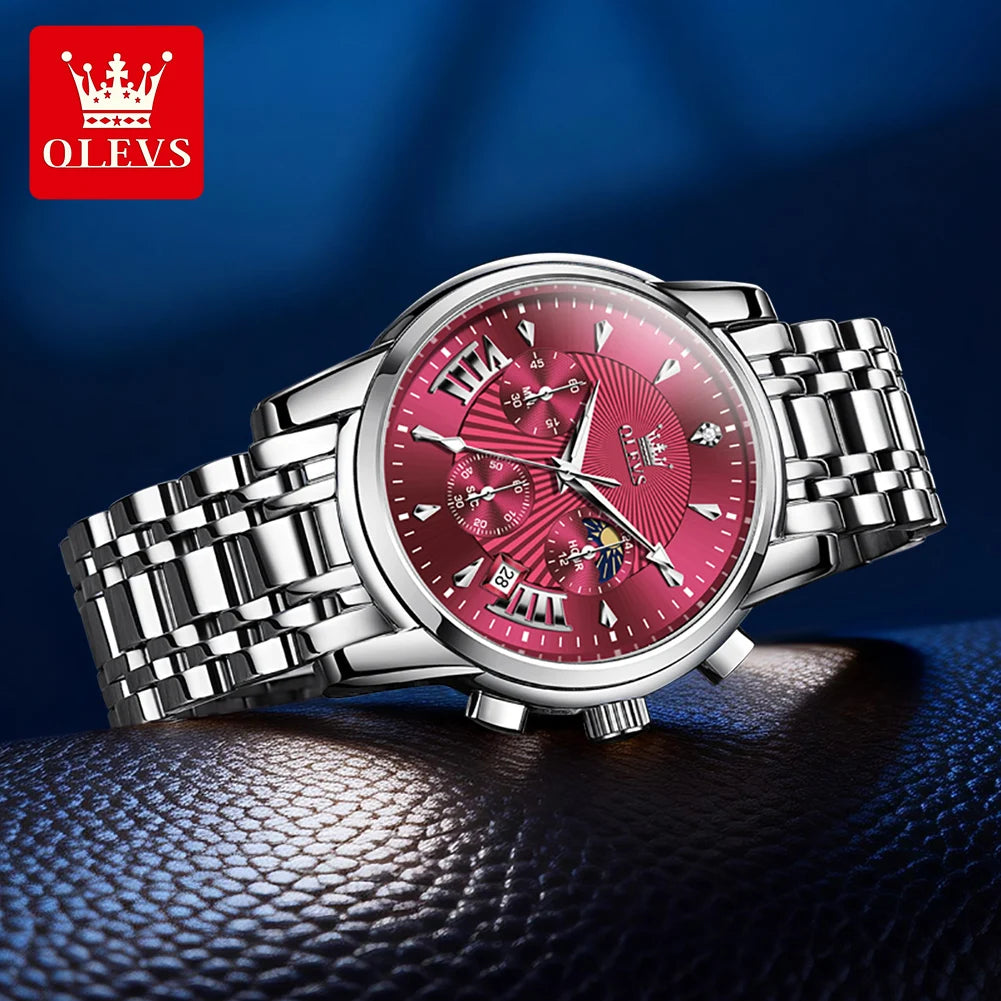 OLEVS Moon Phase Quartz Watch With Calendar And Night Light