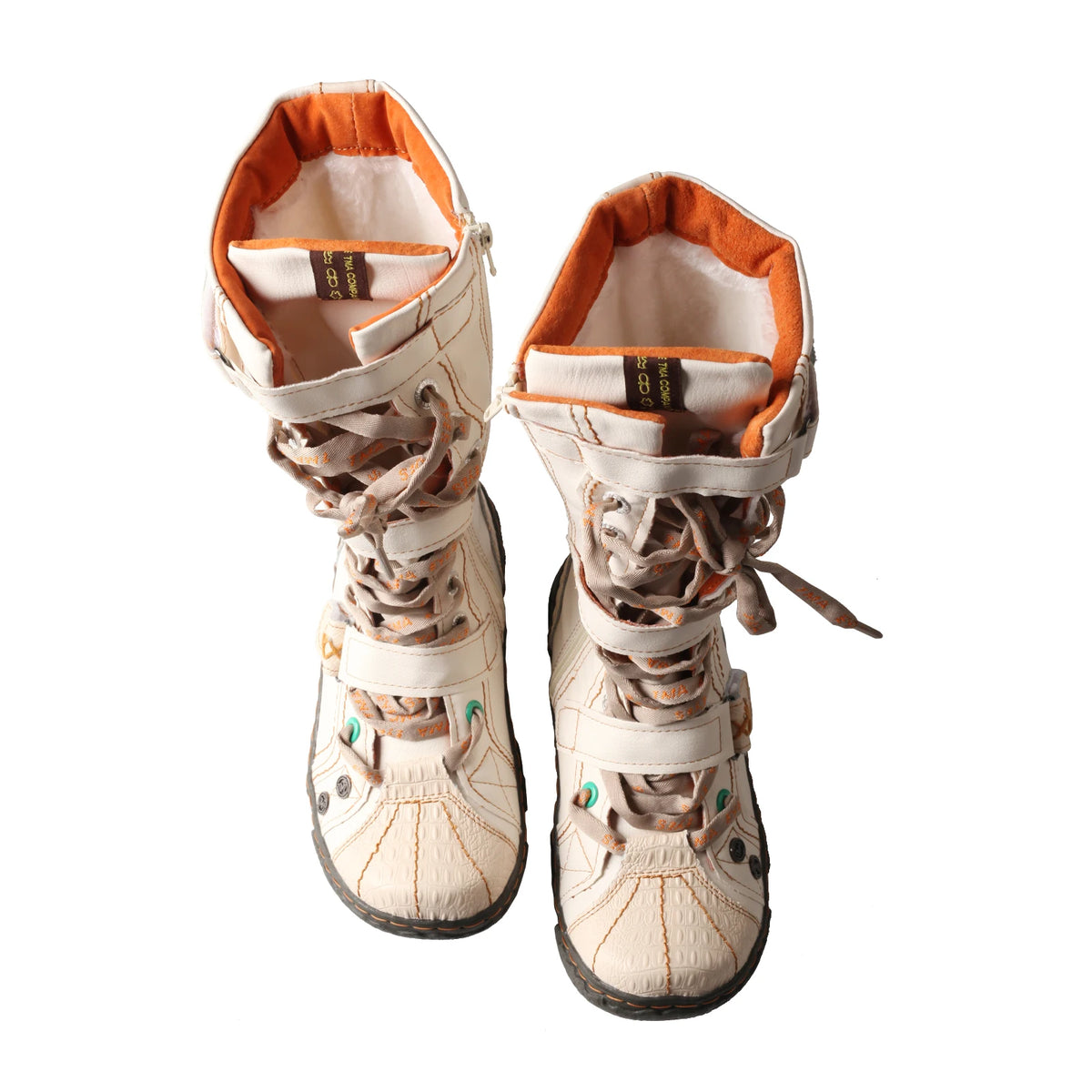 TMA EYES Women Winter Snow Boots Mid Calf Warm Plush Lined Lace Up Side Zipper Vintage Retro Boots
