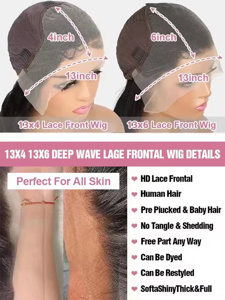 Missblue Malaysian Curly Human Hair Lace Front Wig Deep Wave