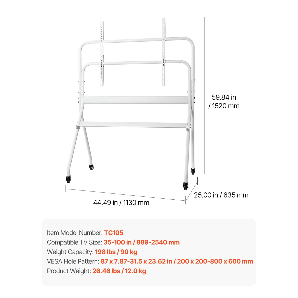 SucceBuy Universal Rolling TV Stand With Wheels For Home Office