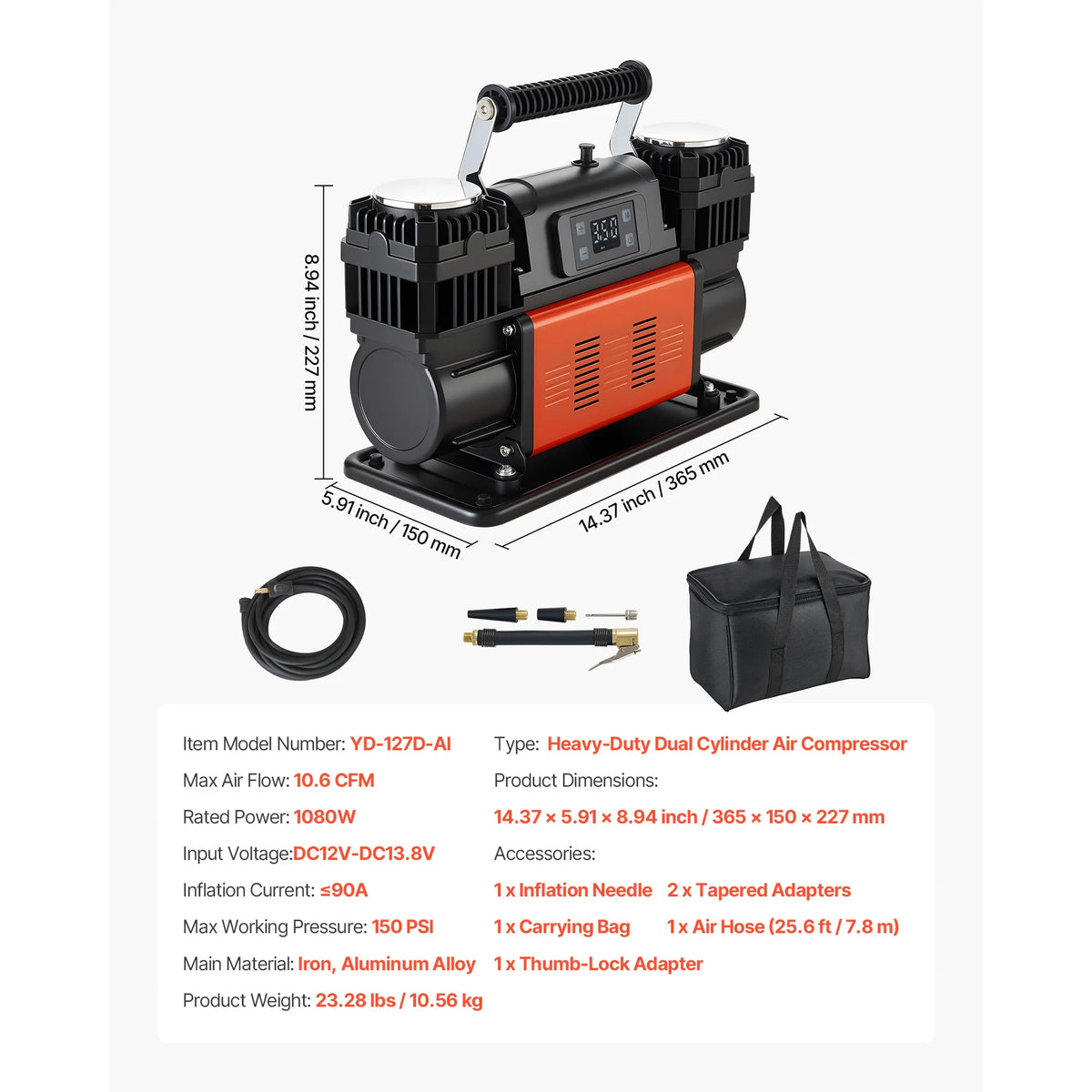 SucceBuy Dual Cylinder Heavy Duty Portable Tire Inflator Air Compressor