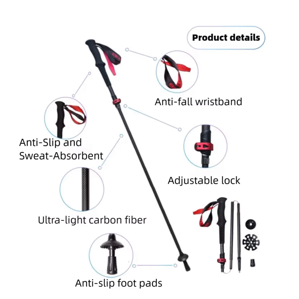 Okhealing Lightweight Carbon Fiber Telescopic Trekking Poles For Hiking