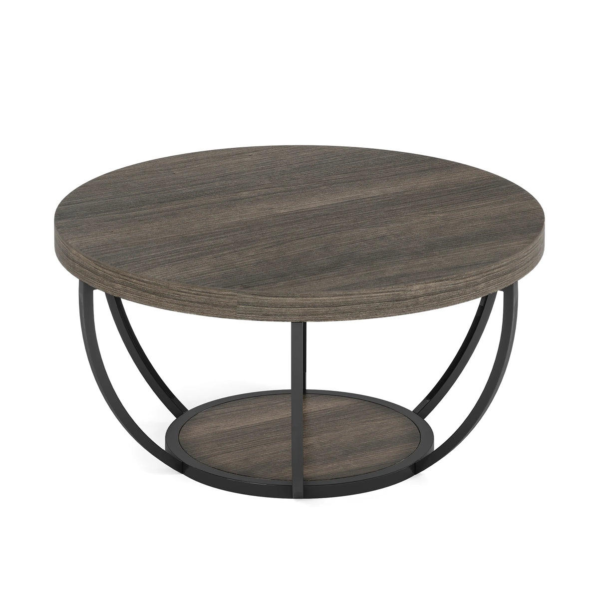 Tribesigns Modern Round Wooden Coffee Table With Two Tier Storage
