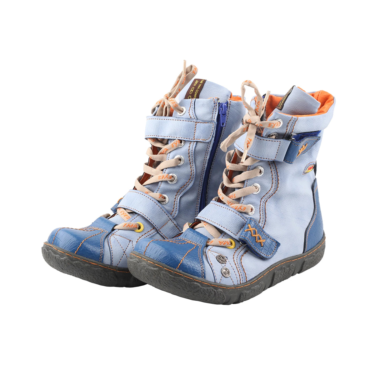 TMA EYES Women's Winter Snow Boots, Fleece Lined Ankle Boots, Vintage Retro Lace Up Side Zip Buckle, for Cold Weather