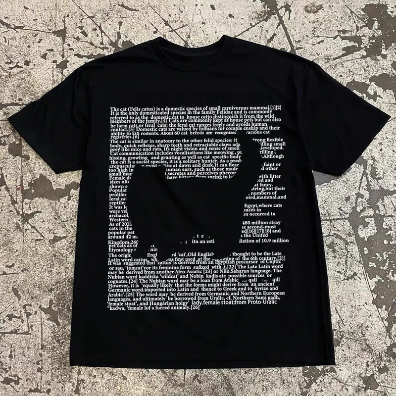 Retro Fun Cat Puppy Printed Women Tshirt American Street Fashion Casual Loose Oversize Short-sleeved Shirt Cotton Women Clothing