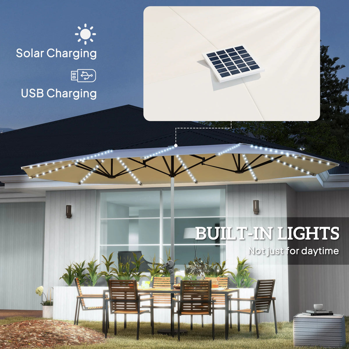 Outsunny Outdoor Patio Umbrella With Integrated Solar Lighting