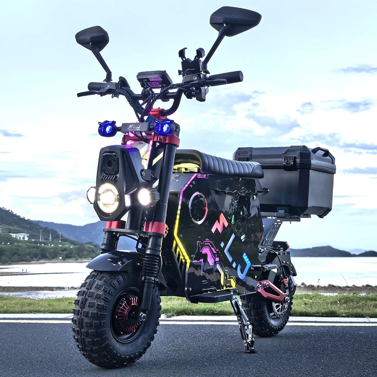 US Stock FLJ Scooter 72V 12000W Electric Scooter with 14 inch Off Road Fat Tire Removable Battery and App Function Scooter