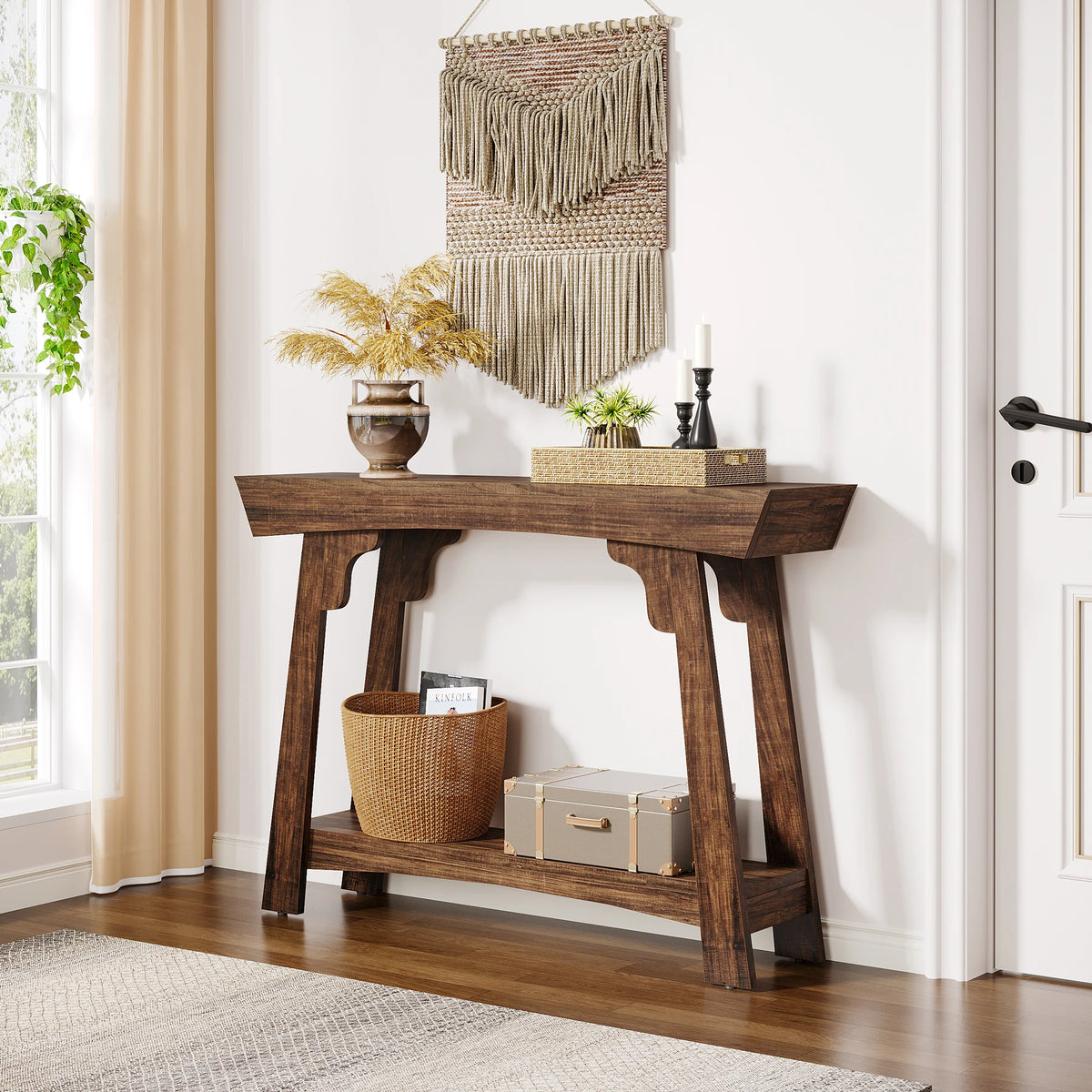 Tribesigns Farmhouse Console Table With Two Tier Storage Shelf