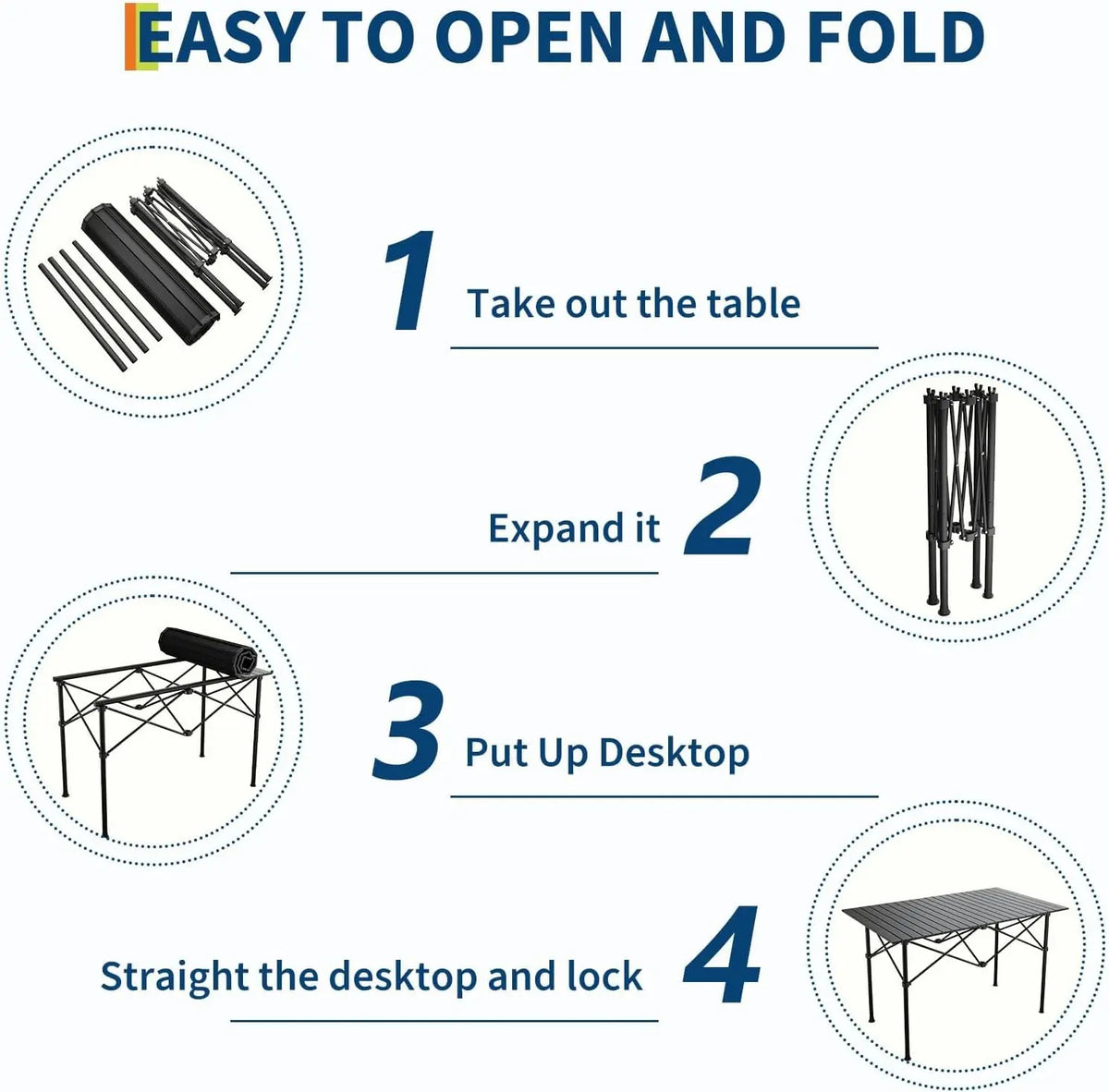 TACLEEKII Portable Aluminum Folding Camping Table Adjustable Height