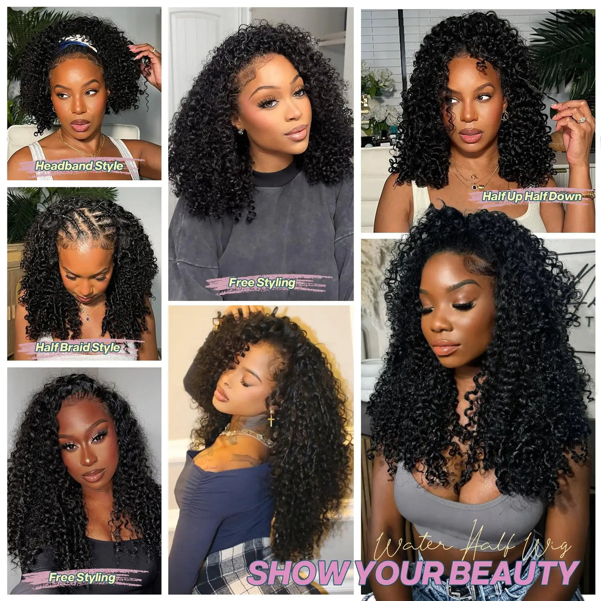 Realace Burmese Curly Human Hair Drawstring Half Wig