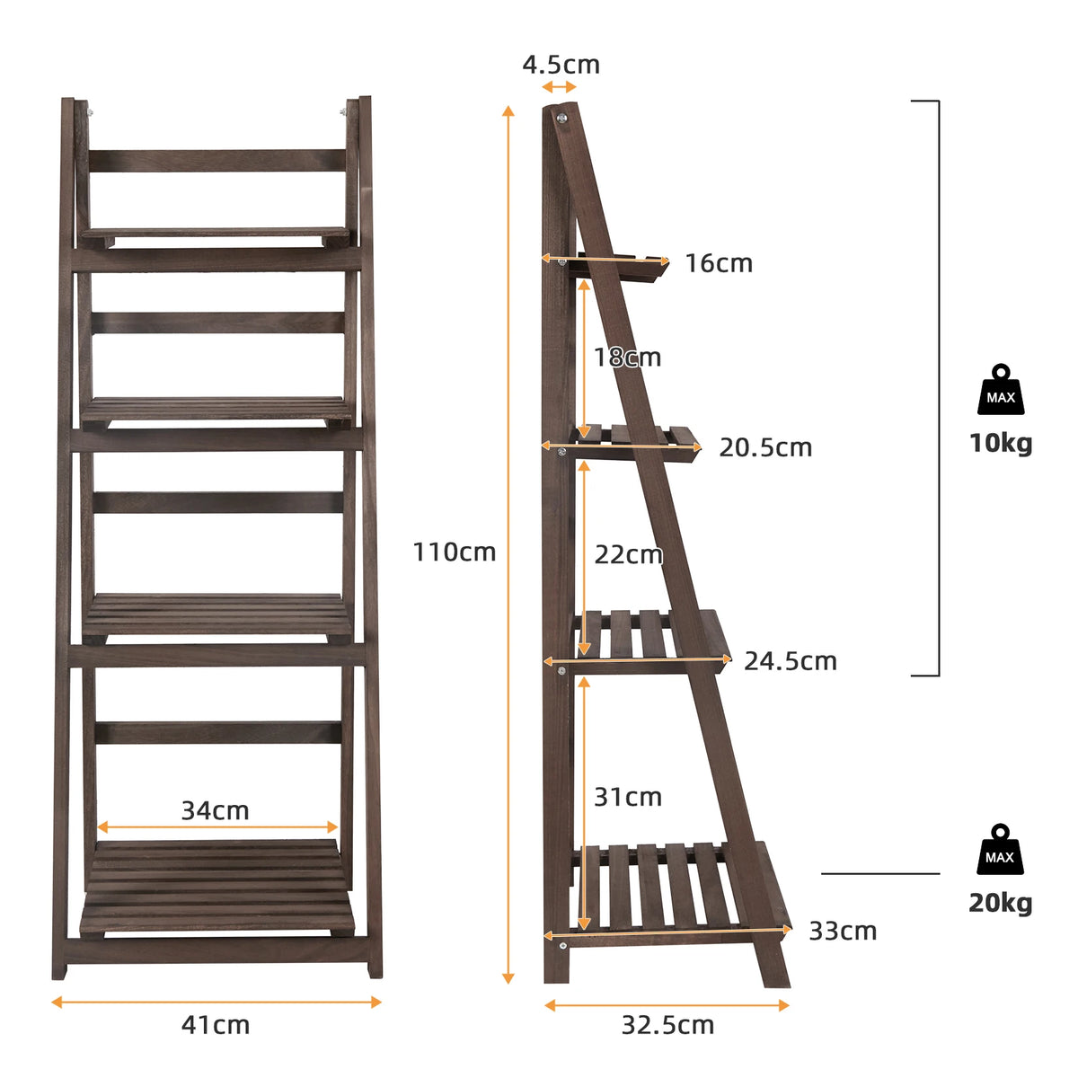 Multipurpose Wooden Folding 4 Tier Ladder Shelf Rack