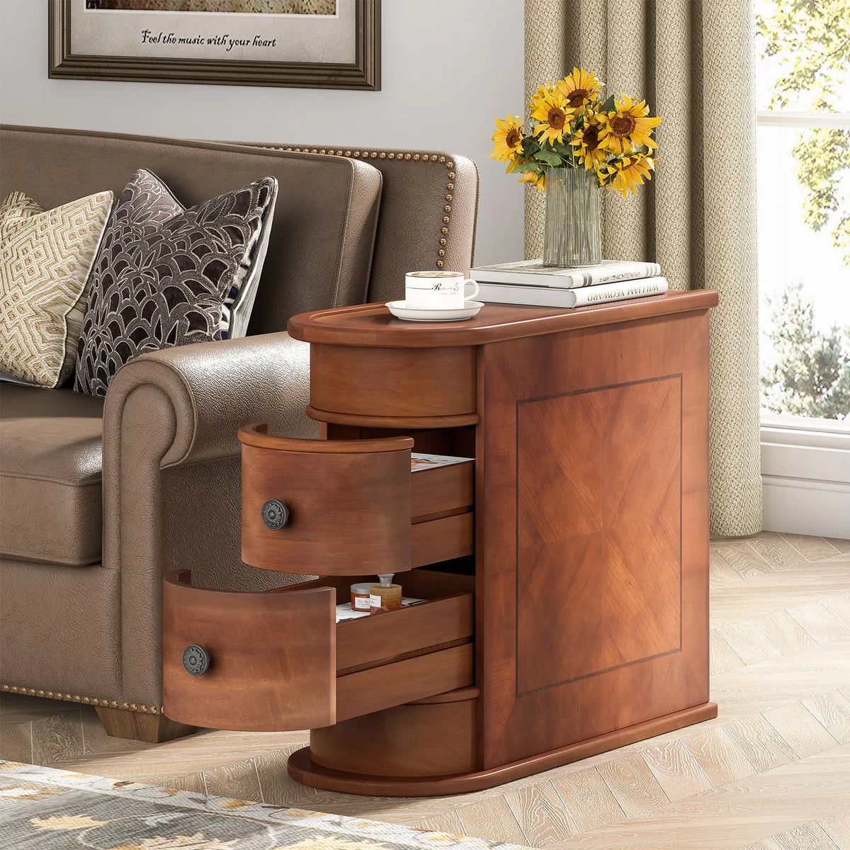 Tribesigns Solid Wood End Table With Drawer For Bedroom Side Use
