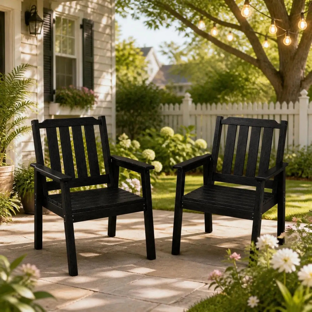 Garvee Weather Resistant HDPE Outdoor Dining Chair With Wood Grain Finish