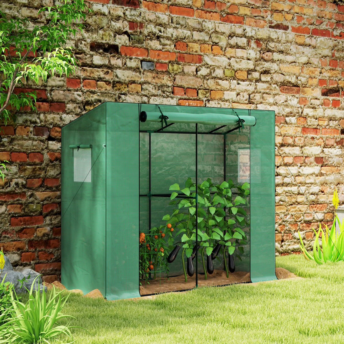 Portable Greenhouse Small Green House, 6.6' x 2.5' x 5.6', Green