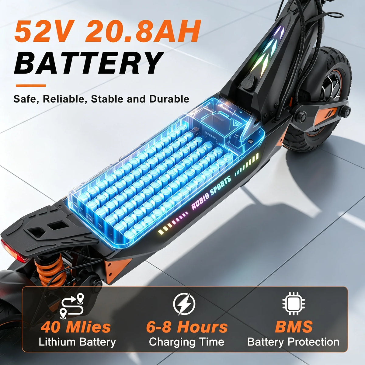 Electric Scooter with Seat for Adults, 2400W Motor, 52V 20.8Ah Battery, 11-inch Tires, Hydraulic Disc Brakes, Foldable E Scooter, 180kg Max Load