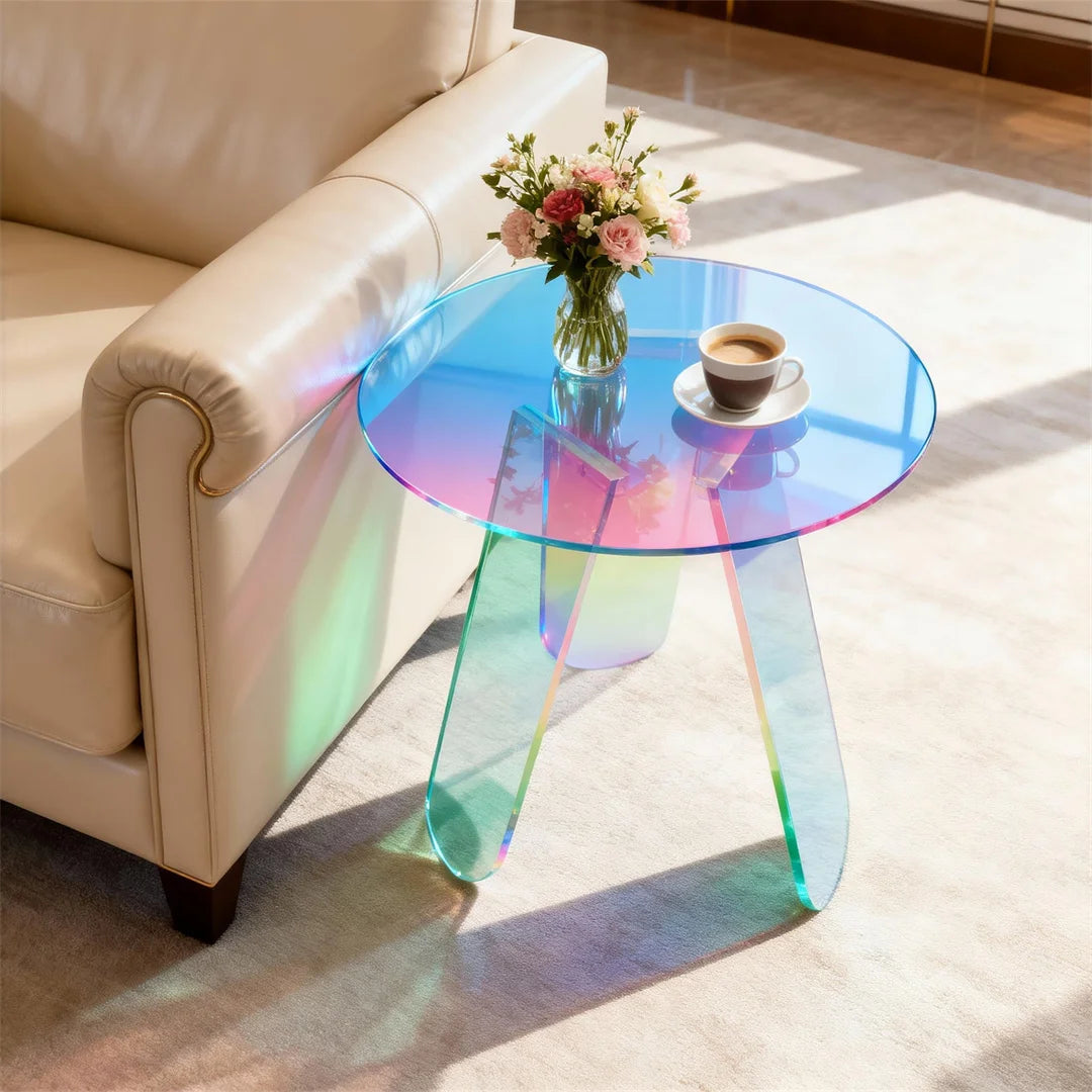 Modern Acrylic Round Side Table for Living Room or Bedroom
