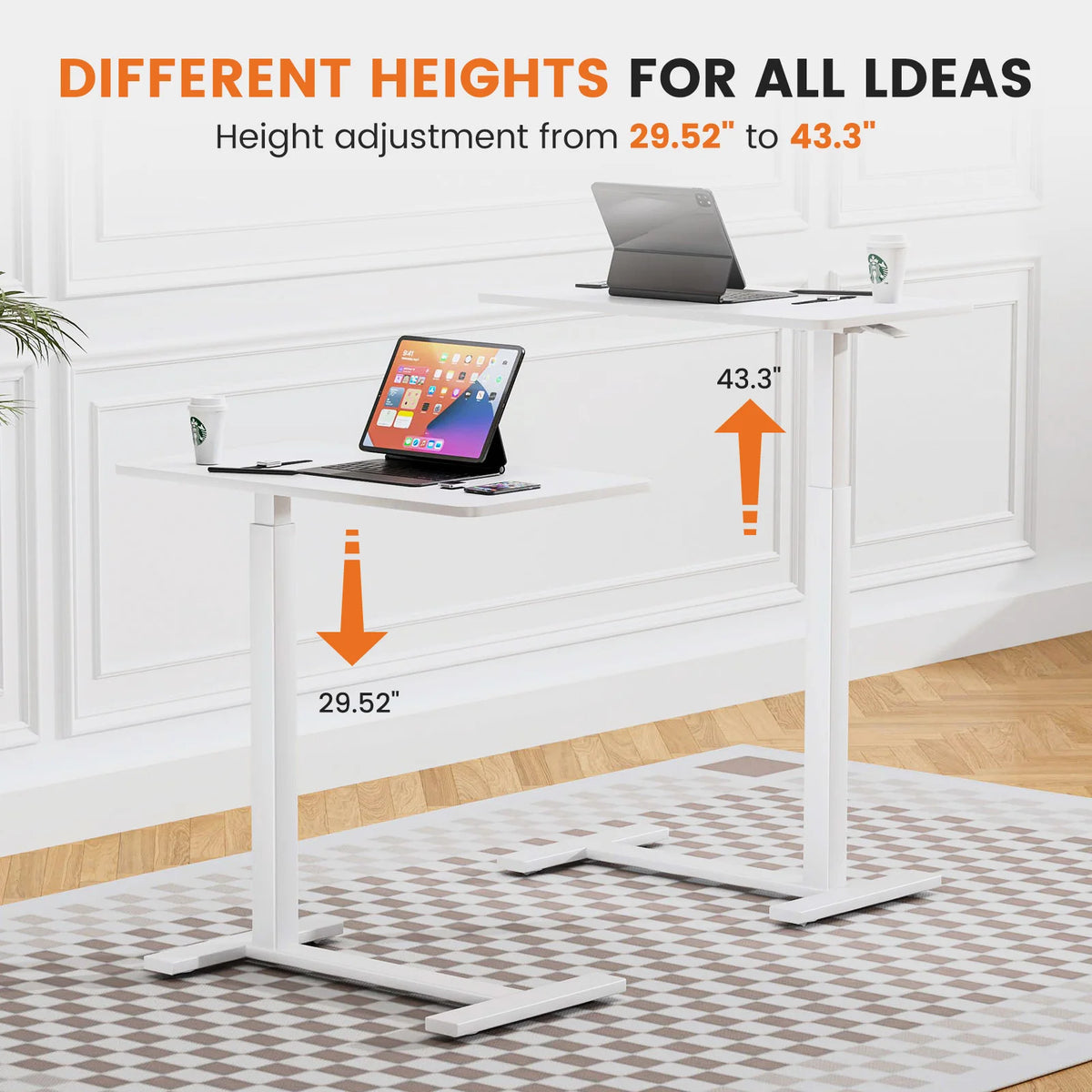 JHK Adjustable Overbed Table With Hidden Wheels For Bedroom Use