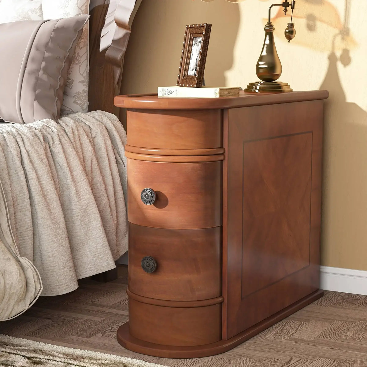 Tribesigns Solid Wood End Table With Drawer For Bedroom Side Use