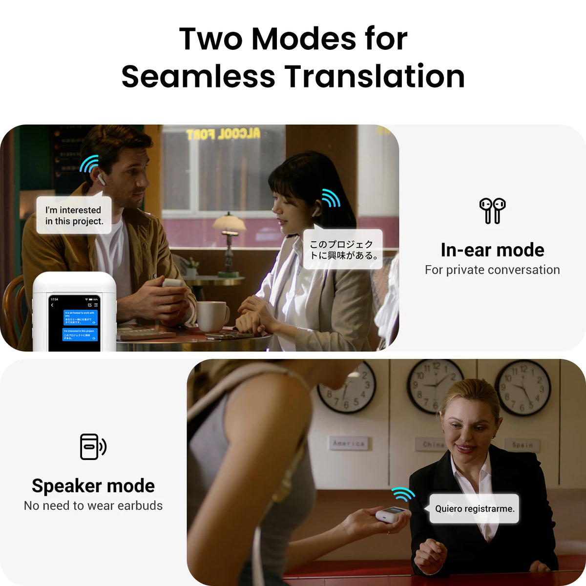 Wooask A8 ChatGPT Translation Earbuds: 4-in-1 Bi-Directional Instant Translator, 144 Online & 16 Offline Languages for Travel