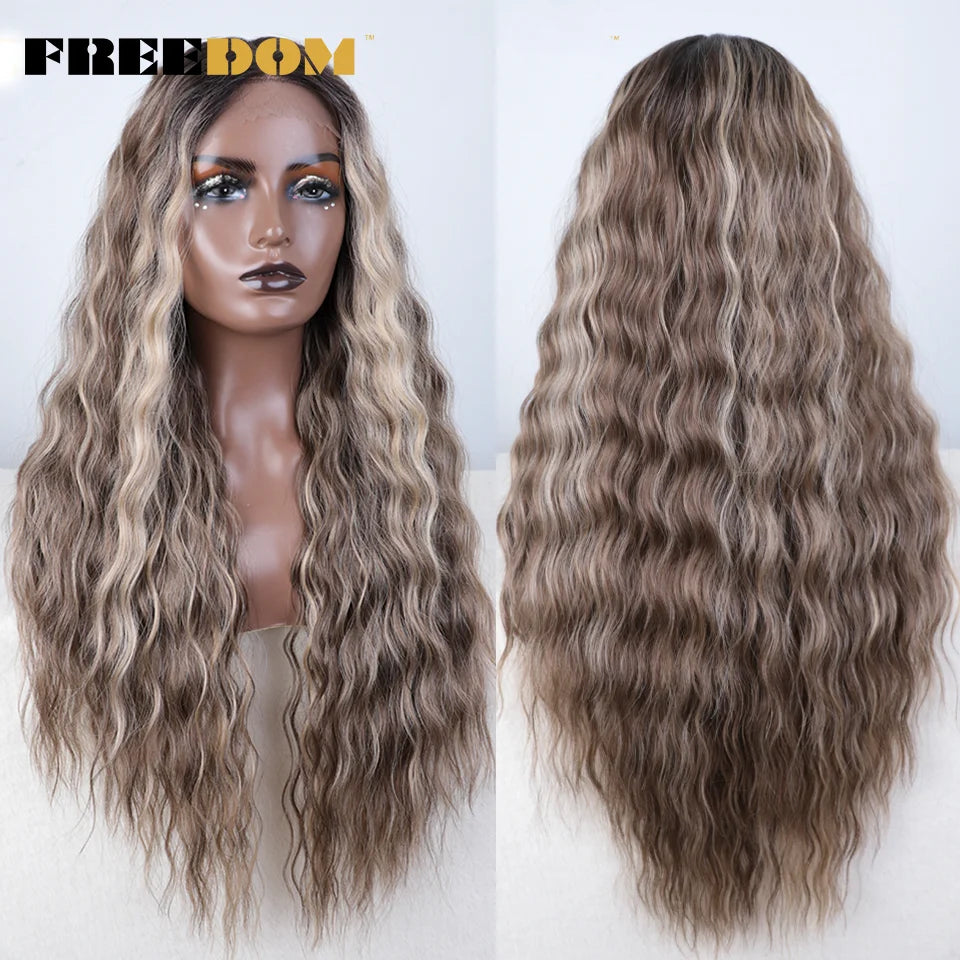 FREEDOM Curly Wavy Synthetic Lace Front Wig for Women
