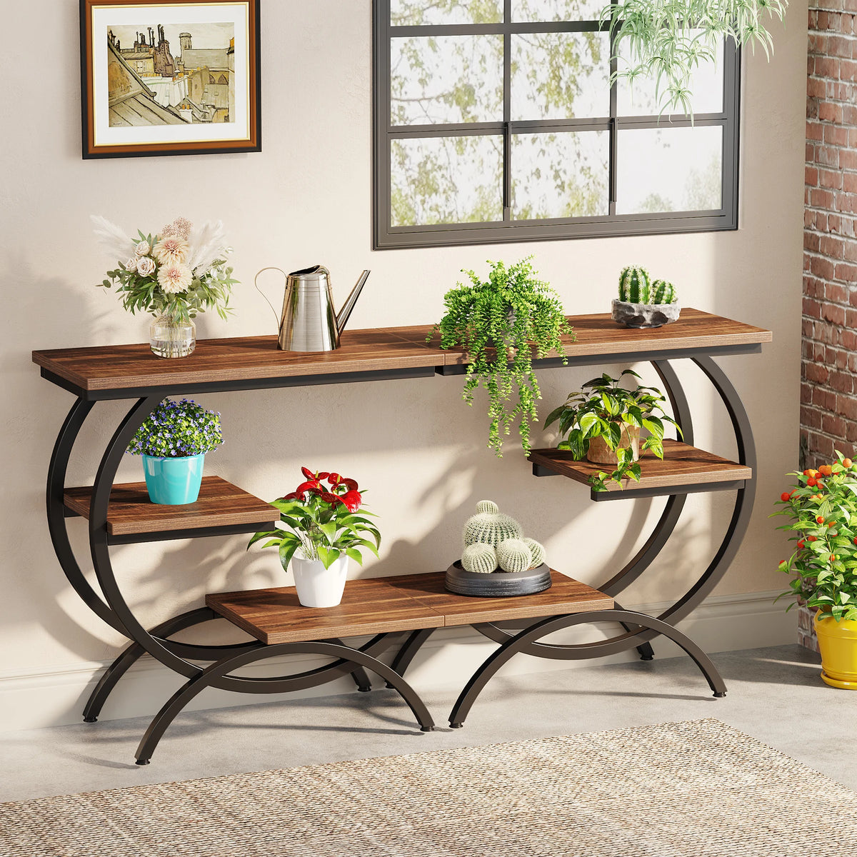 Tribesigns Industrial C-Shaped End Table With Three Storage Shelves