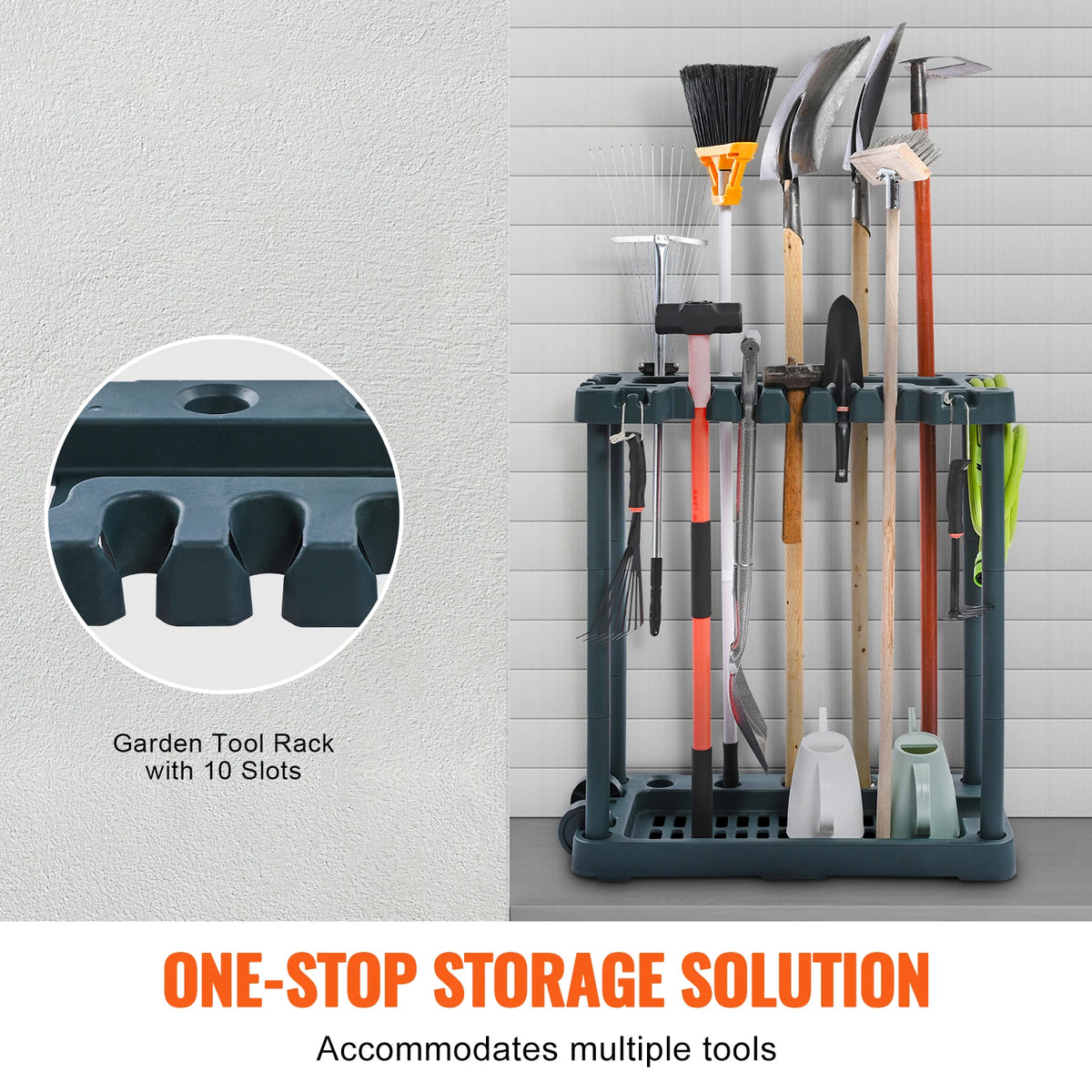 SucceBuy 10 Slot Garden Tool Organizer Rack For Garage Storage