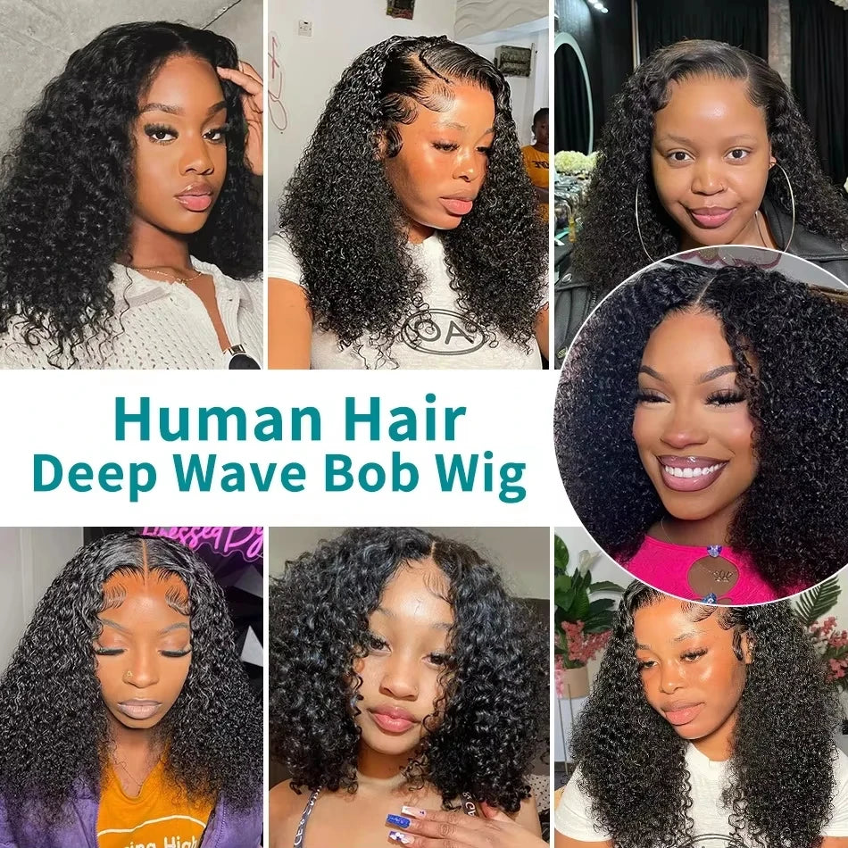 Plixir Curly Glueless Human Hair Bob Wig With Swiss Lace