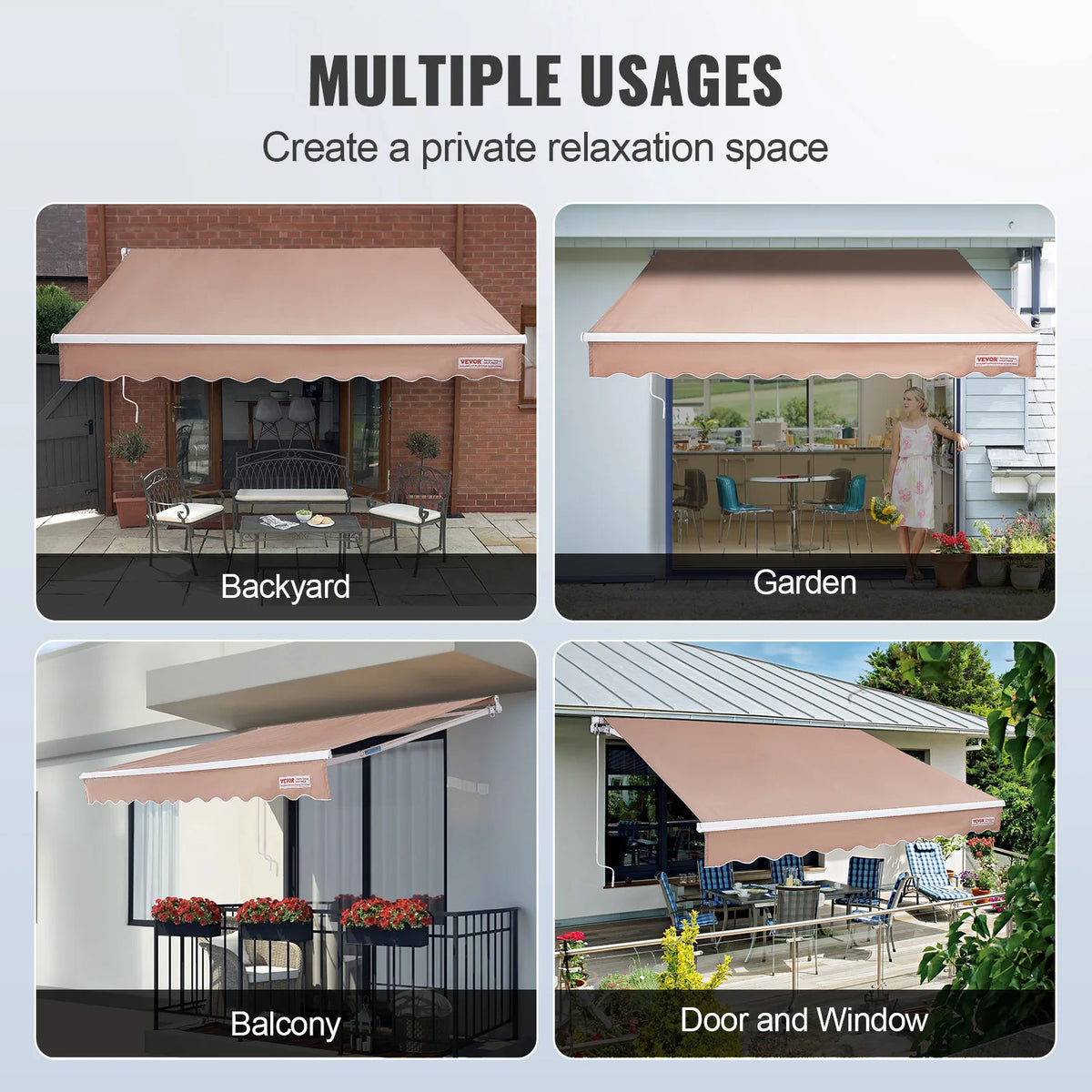 SucceBuy Manual Retractable Awning Waterproof Outdoor Shade