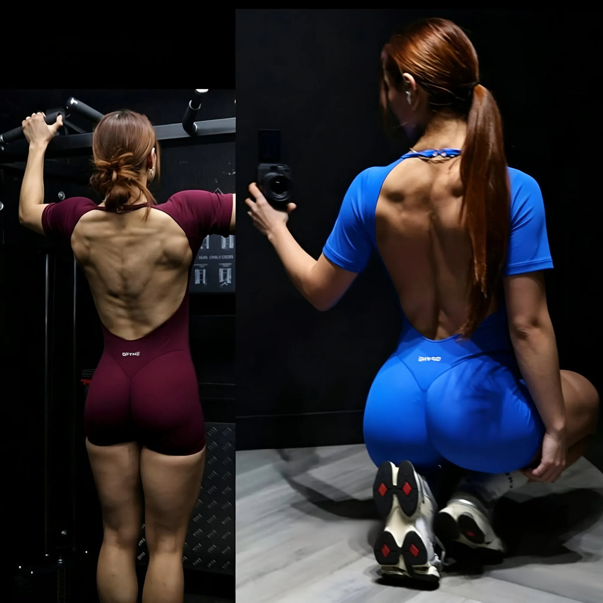 DF L0G0 Short Sleeve Seamless Yoga Bodysuit Backless Built-in Bra One Piece Romper Tummy Control Butt Lift Squat Proof Gym