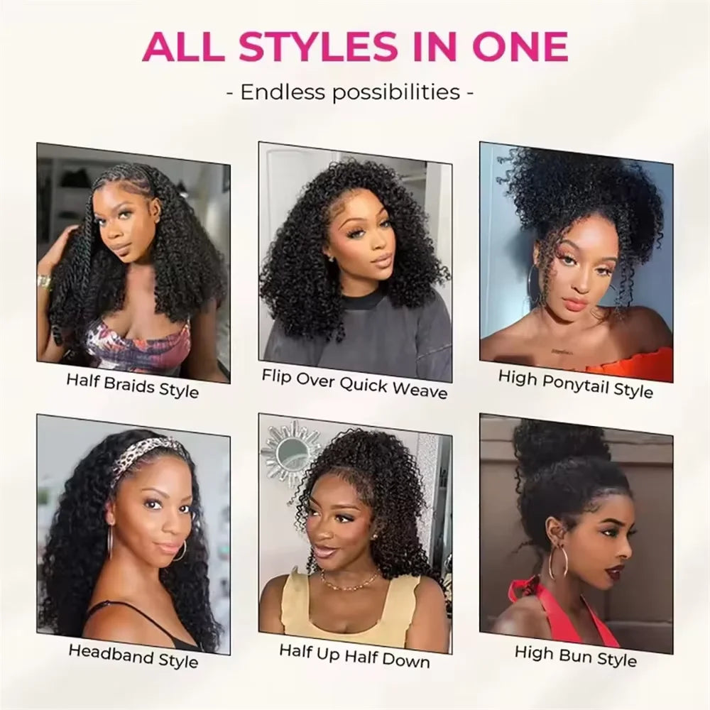 TAHIKIE Remy Curly Human Hair Three In One Half Wig