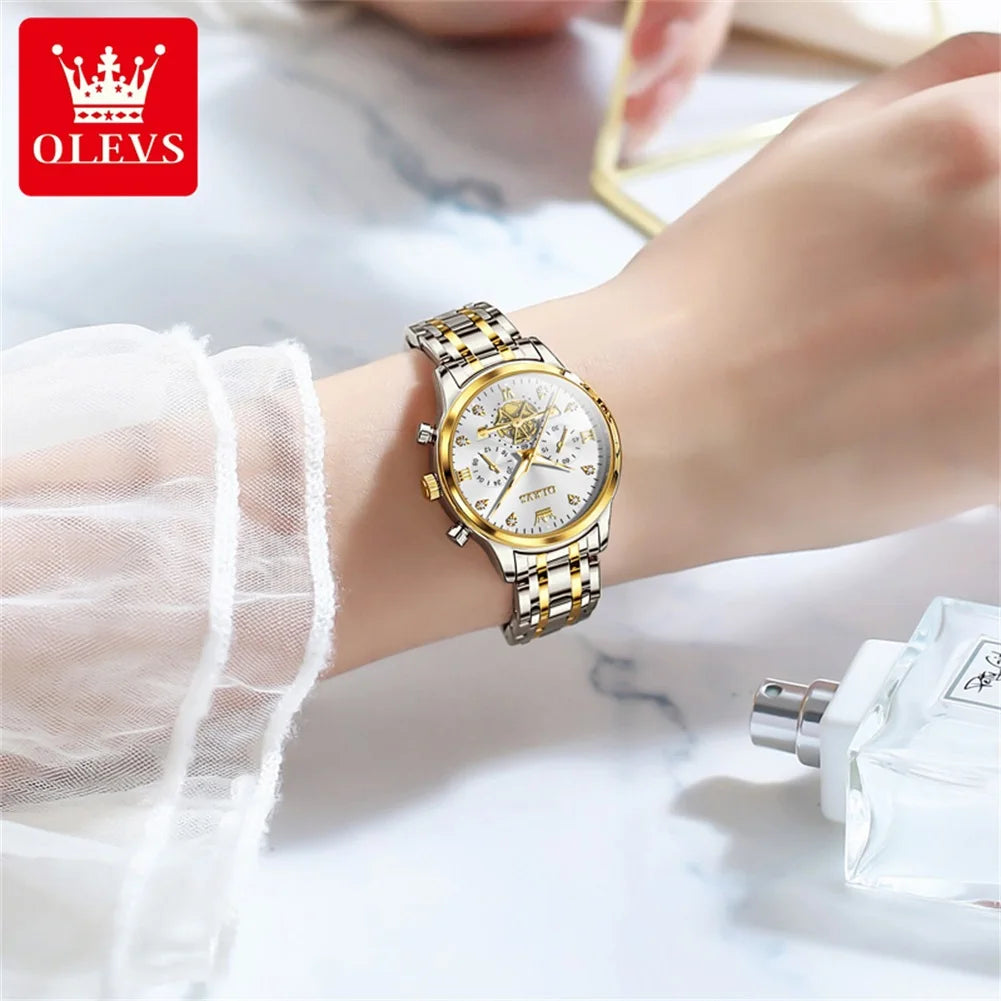 OLEVS Elegant Quartz Watch for Women With Diamond Luminous Dial